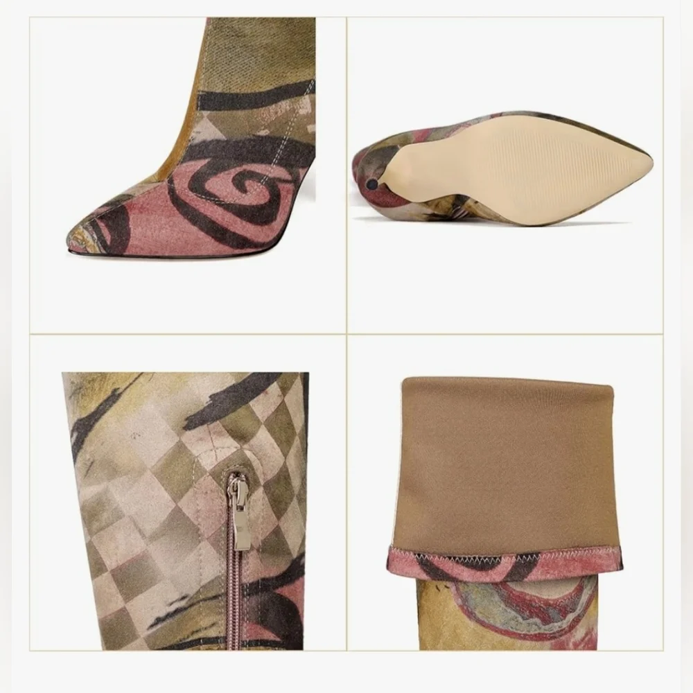 Vivianly Over the Knee Boots Pink and Tan High Heel #652 - Picture 10 of 13